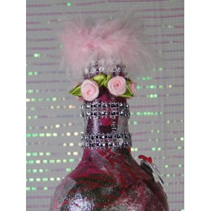 Handmade Lighted Decorated Wine Bottle "Pink Skulls"     183334938466